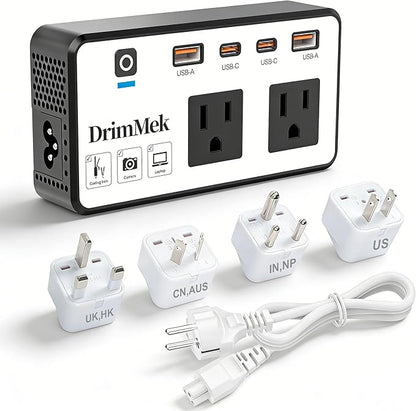 200W Voltage Converter US to Europe, Step Down Travel Power Adapter with 4 USB Ports, 2 AC Outlets for Curling Iron Hair Straightener Laptop, EU UK AU Plug, for Cruise Ship Travel