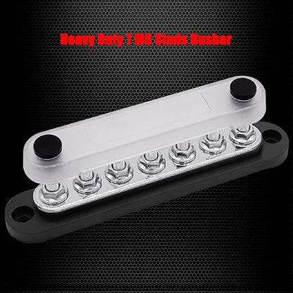 7 x M6 (1/4") Studs Power Distribution Block Bus Bar 12V, Ampper 5.9" HD 150A Marine BusBar Battery Distribution Block W/Cover for Car Boat Solar (Black)