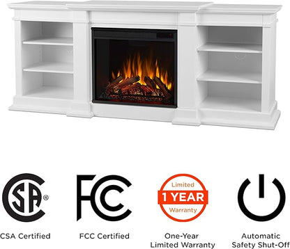 Real Flame Fresno 72" TV Stand with Electric Fireplace in White, Entertainment Center with Electric Fireplace, Living Room TV Stand with Fireplace, fits up to 70" TV