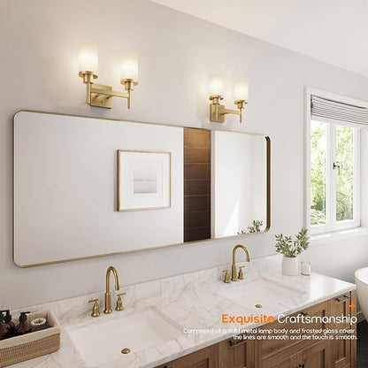 AONEON Vanity Lighting Fixtures with White Frosted Glass Shade, Double Wall Lamps for Bathroom Mirror Bedroom Living Room Washroom Porch, Gold T001GD-L2