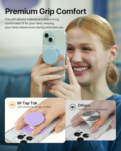 Sinjimoru for MagSafe Phone Grip, Soft Silicone Magnetic Finger Grip for iPhone 16/15/14/13/12, Comfortable One-Touch Holding, M-Tap Tok Blue