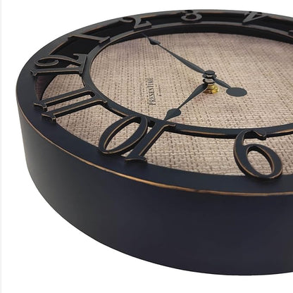 Presentime & Co 10" Farmhouse Series Wall Clock, Cottage Style, Faux Burlap Design, Silent no Ticking, Oil Rubbed Bronze Finish