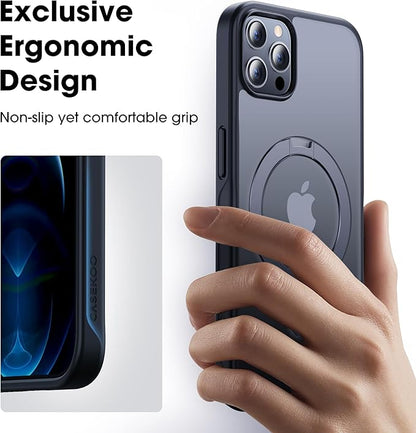 CASEKOO Designed for iPhone 12 Pro Max Case with Magnetic Invisible Stand [Military Drop Protection] [Compatible with MagSafe] Shockproof Translucent Matte Slim Promax Phone Cover 6.7", Black