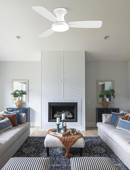 Homlit 42 inch Smart Ceiling Fan with Light, Low Profile Flush Mount with Remote Control, Ultra-Quiet Reversible DC Motor, 3 Color Temperatures & 6 Speed Dimmable Lighting for Bedroom, White