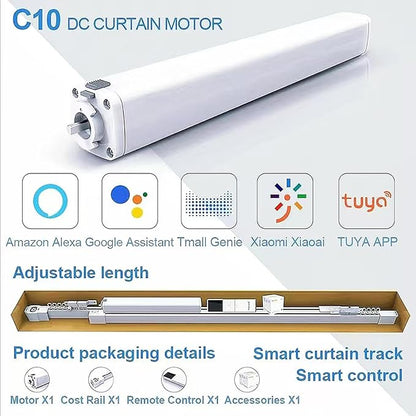 TIPIACE Hard-Wired Tuya Wifi Motorized Curtain Tracks to Remote Control Ceiling Mount Electric Retractable Curtain Rail Compatible with Alexa Google Home (L 66.9-118 inch)