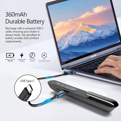 Norwii Rechargeable Bluetooth Presentation Clicker, Wireless Presenter, PowerPoint Presentation Remote with Pointer, Slide Clicker with 328ft Range for Teacher and Presenter, macOS Applicable