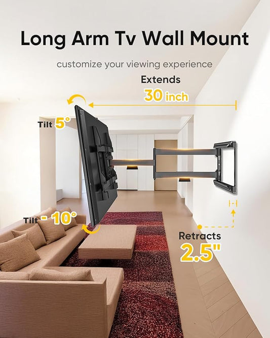 FORGING MOUNT Long Arm TV Mount for Most 37-75 Inch TVs, 30 Inch Long Extension Arm Corner TV Wall Mount, Full Motion Wall Mount Swivel, Tilt, Articulating VESA 600X400mm,Holds up to 100lbs