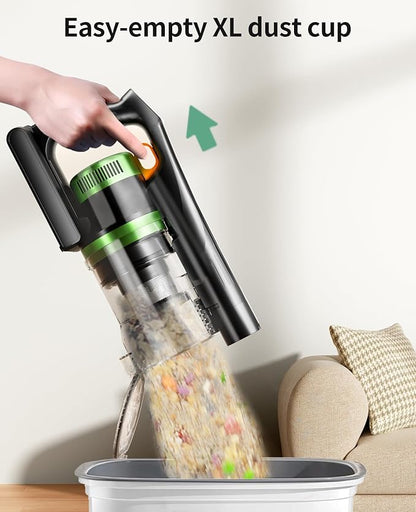 SunSare Cordless Vacuum Cleaner, 50KPa 600W 65Mins Vacuum Cleaner for Home, V-Anti-Tangle Stick Vacuum with Scented Tablet, Upgraded dust Emptying Cup, Vacuum Cordless for Pet Hair/Carpet/Floors
