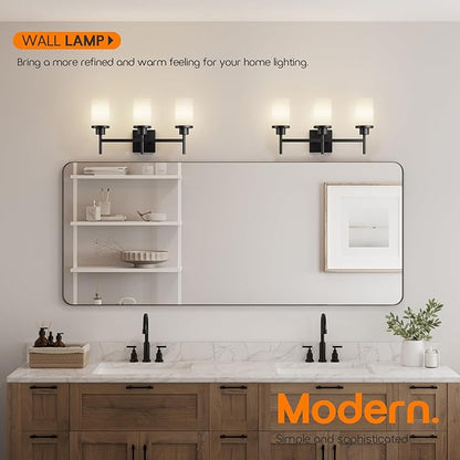 AONEON Vanity Lighting Fixtures Oil Rubbed Bronze 3-Light with White Frosted Glass Shade, Wall Sconces for Bathroom Cabinet Porch Kitchen T001ORB-L3
