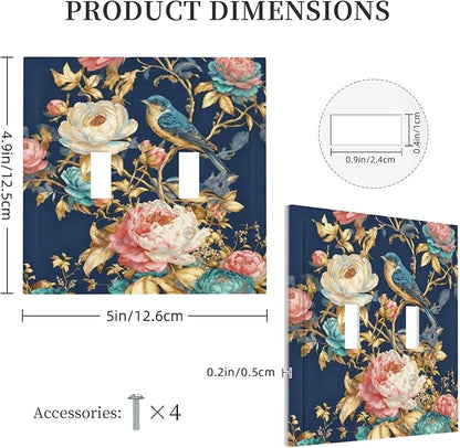 Bvtewkhz Floral Birds Morris 2 Gang Double Toggle Decorative Outlet Covers Light Switch Plate Electrical Receptacle Switchplate For Bathroom Kitchen Bedroom