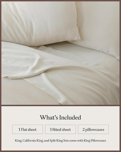 Cozy Earth Luxury Bed Sheet Set - 100% Viscose from Bamboo Fabric, Ultra-Soft & Breathable, Fits Regular & Deep Pocket Mattresses up to 20" - 5 Pieces Split King Sheet Set Oat