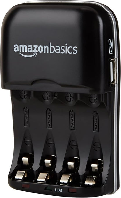 Amazon Basics Rechargeable Battery Charger for AA & AAA Nickel-Metal Hydride (NiMH) Batteries with USB Charging Port, Black
