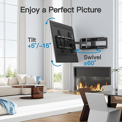 PERLESMITH Full Motion TV Wall Mount for 42”-97” TVs up to 165lbs, TV Mount Bracket with Dual Articulating Arms Swivel Tilt Extension, Max VESA 800x400mm, Fits 16”18” to 24" Studs, PSXFK1