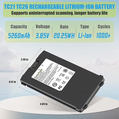 GsevPuek 5260mAh TC26 Replacement Battery, for Zebra TC21 TC26 TC26AK TC210 TC210K Barcode Scanner,BT-000409A BT-000409B BTRY-TC2X-1XMA1-01 BTRY-TC2Y-2XMA-1A BT-000411-08.