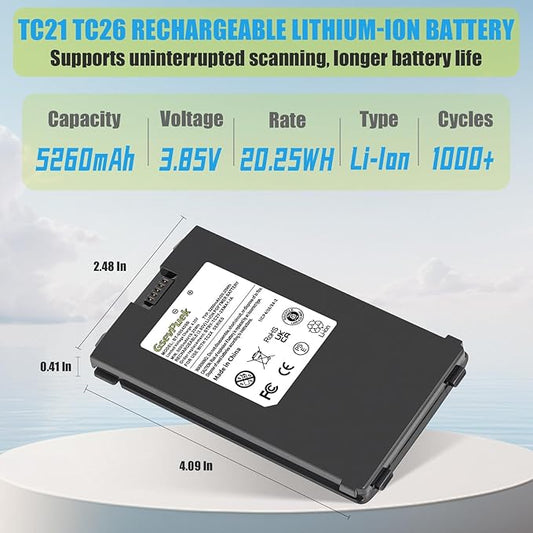 GsevPuek 5260mAh TC26 Replacement Battery, for Zebra TC21 TC26 TC26AK TC210 TC210K Barcode Scanner,BT-000409A BT-000409B BTRY-TC2X-1XMA1-01 BTRY-TC2Y-2XMA-1A BT-000411-08.