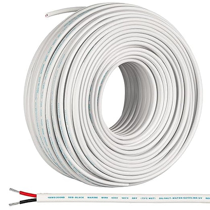 GS Power 100 Ft Duplex Marine Wire, 18 Gauge Wire, Oxygen-Free Tinned Copper 18 AWG Electrical Boat Wiring, Sheathed Copper Marine Grade Electrical Cable for Boat Automotive RV Camper Trailer