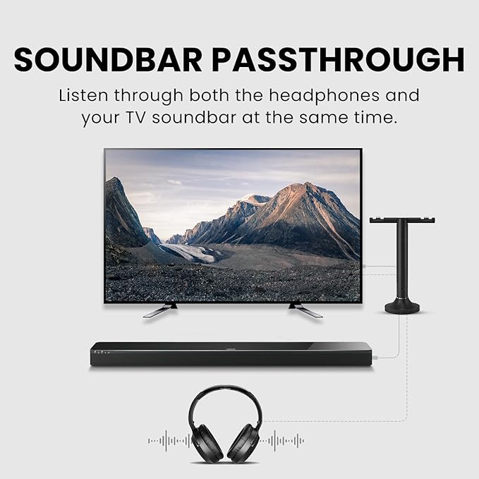 Avantree Duet - Dual Wireless Headphones for TV Watching, Clear Voice & Loud Volume for Seniors and The Hard of Hearing, Easy Plug & Play Setup, with 2.4GHz RF Transmitter & Charging Dock