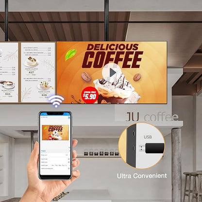 Canlarriz Digital Signage Display 40 inch Wall Mount Digital Menu Board for Restaurants and Stores Advertising Screen 1000 nits Ultra-High Brightness 4K UHD Free Web Content Editor Android 4GB + 32GB