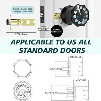 Black Door Knobs with Digital Keypad Lock, Electronic Door Lock with Handle for Home, Bedroom, Apartment, Garage, Office