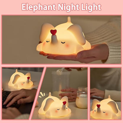mydtiz Silicone Elephant Night Light for Kids Room Dimmable Rechargeable Nursery Animal Nightlight Gifts for Women Girls Boys Room Decor 3 Level Brightness Toddler Bedroom Bedside Touch Lamp