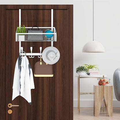Kaiferty Over The Door Hooks Organizer, Coat Rack Over The Door Storage Hanger Towel Rack, Back of Door Storage Organizer for Bathroom,Bedroom,Kitchen,Office (White, 2-Tier)