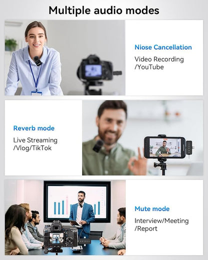 PQRQP 3 in 1 Microphone for iPhone/Android/Camera, Wireless Lavalier Microphone, 328ft Transmission, 18H Battery Life, Mini Microphone for Record Interview, Vlogs, YouTube, Tiktok