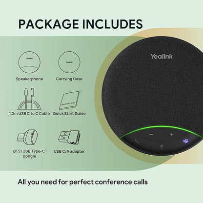 Yealink SP92 Bluetooth Speaker and Microphone with Dongle, Conference Speakerphone for Teams, 13ft 360° Omni Pickup, Full-Duplex Mic, Al Noise Reduction, 20H Call Time, USB C/A
