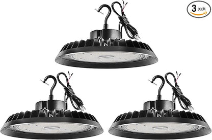 BFT UFO LED High Bay Light 200W 5000K High Bay LED Shop Lights 30000LM 1-10V Dimmable ETL Listed with US Plug led UFO high Bay for Warehouse Lights Commercial Bay Lighting 3PACK