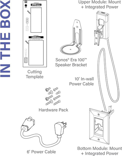 SANUS Speaker Wall Mount + Power Kit - Universal Speaker Mount Tilts, Swivels & Hides Cords Behind Wall w/ 10ft ETL Certified Cable - DIY Install Works w/Sonos Era 100 & Satellite Speakers up to 8lbs