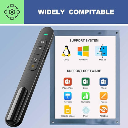 QUI Presentation Clicker for PowerPoint, RF 2.4GHz USB C Wireless Presenter Remote with Volume Control, PowerPoint Clicker Slide Advancer for Mac, Windows, Laptop, Keynote