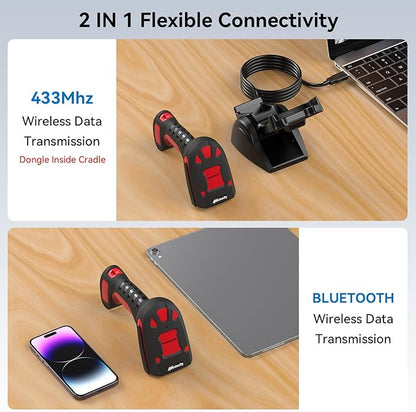 Alacrity Long-Range Scanning Industrial Barcode Scanner, 1D/2D Symbologies, Wireless Charging, Long-Distance 433MHz Wireless & Bluetooth Connectivity, Shock and Dust-Proof Barcode Reader, Green
