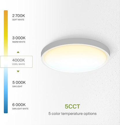 ASD LED 12" Round Flush Mount Ceiling Light Fixture, Low Profile Surface Lighting | 5CCT, Dimmable, Ultra-Thin, ETL Listed | 24W 2000LM 2700-6000K 100-277V | Kitchen, Hallway Lamp | White, 4 Pack