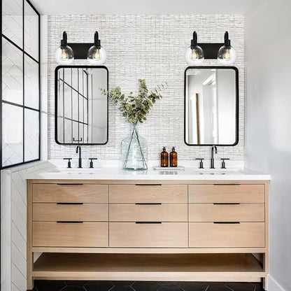 WINSHEN Bathroom Vanity Light with Globe Seeded Glass 2-Lights Industrial Black Wall Sconce Lighting for Foyer Hallway