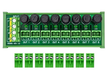DIN Rail Mount AC 24-250V 8 Channel Pluggable Top Wiring Terminal Block Power Distribution Fuse Module, HCDC HD065VT