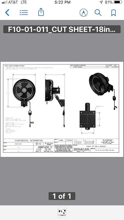 HydroMist Oscillating Wall Mounted Outdoor-Rated Fan, 3-Speed Cord Control, Hard Resin Mold-Resistant Fan Blade with Mounting Bracket and Black Vinyl Cover, Very Quiet Running, 18”, Dark Brown