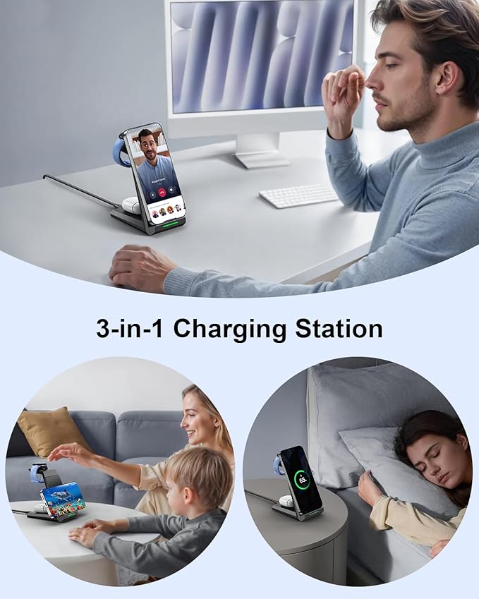NANAMI Wireless Charger for Google - 3 in 1 Wireless Charging Station Fast Charger Stand Dock for Pixel 9 Pro XL/9/Fold/8/7/7A/6,Buds Pro 2/Pro, Watch 3/2,Fitbit Versa 4/Sense 2(Not for Pixel Watch 1)