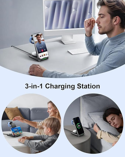 NANAMI Wireless Charger for Google - 3 in 1 Wireless Charging Station Fast Charger Stand Dock for Pixel 9 Pro XL/9/Fold/8/7/7A/6,Buds Pro 2/Pro, Watch 3/2,Fitbit Versa 4/Sense 2(Not for Pixel Watch 1)