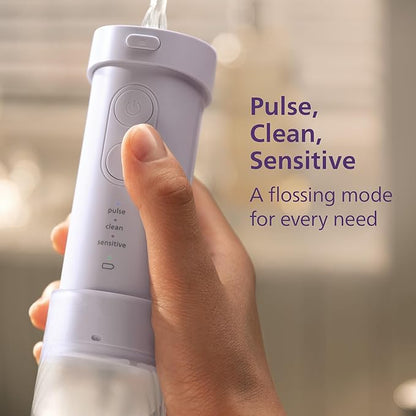 Philips Sonicare Compact Flosser 1000, Purple, ProtectiveClean 5300 Rechargeable Electric Toothbrush and 2PK Compact Nozzle Bundle