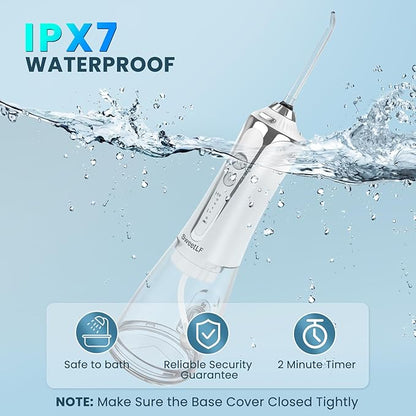 SweetLF Water Dental Flosser Pick for Teeth, 5 Modes Cordless Portable Oral Irrigator, 300ML Tank Water Teeth Cleaner with 5 Jet Tips, IPX7 Waterproof Rechargeable Flossing Picks for Home Travel