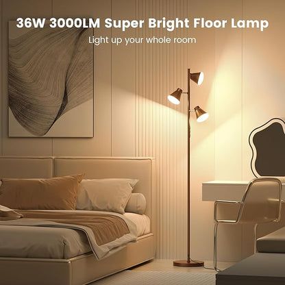 SIBRILLE 36W LED Tree Floor Lamp, Dimmable Tall Standing Lamp with Remote & Touch Control, 4 Color Temperatures Bright Floor Lamp, 3 Rotatable Light Modern Floor Lamps for Living Room Bedroom Office