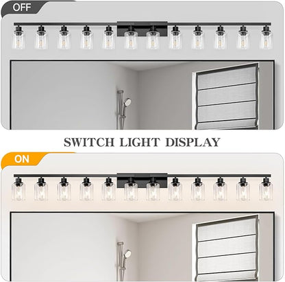 DIKAIDA 12 Light Bathroom Light Fixtures, Black Bathroom Lighting Fixtures Over Mirror Matte Black Modern Vanity Lights Wall Lighting for Mirror Bedroom, Living Room (78.7inch)