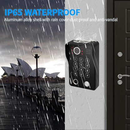 Wired Video Apartment Intercom System,Door Phone Kit,10 Inch Touch Monitor with 1080P HD Doorbell Camera,Supporting Motion Detecting 5 in 1 RFID Card Unlcking for Home Villa (1 Doorbell + 3 Monitor)