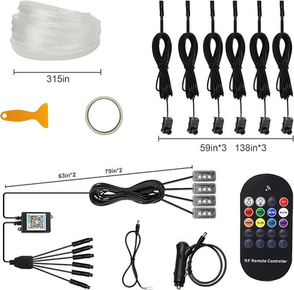 Car LED Lights Interior Light, 10 in 1 Car Ambient Lighting Kits with 315in Fiber Optic, APP Control, Car Accessories Multicolor RGB Neon Car LED Strip Lights with Music Sync Mode and DIY Mode