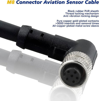 Lonlonty M8 Connector Aviation Sensor Cable - Female 6 Pin Right Angle 6.5Ft/2M Aviation Socket Shielded Electrical Cable for Industrial Automation Control,Fieldbus Module,Device Network