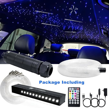 AZIMOM 6W RGBW 550pcs 0.03in 13.1ft Fiber Optic Starlight Headliner Kits with Meteor Shooting Star Fiber Strands Sound Activated Bluetooth/APP Remote Control Starlight