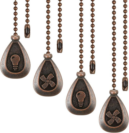 Patelai 4 Pieces Ceiling Fan Pull Chain Extender Ornament 12 Inch Ceiling Pull Chain Extension Classic Drop Shaped Pendant Beaded Ball Cord for Fan light lamp decorative with Connector(Red Bronze)
