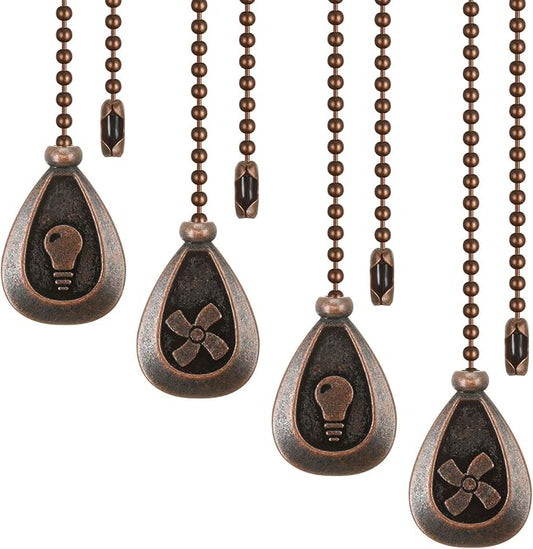 Patelai 4 Pieces Ceiling Fan Pull Chain Extender Ornament 12 Inch Ceiling Pull Chain Extension Classic Drop Shaped Pendant Beaded Ball Cord for Fan light lamp decorative with Connector(Red Bronze)