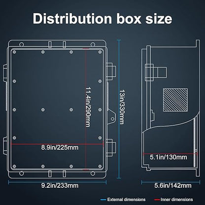 Namunanee Outdoor Electrical Junction Box, ABS Water Resistant Enclosure with Internal Mounting Panel & Hinged Cover (13" H* 9.2" L* 4.6" W & Outlet)