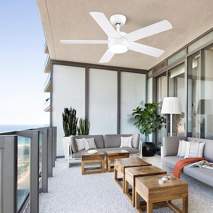 POCHFAN 42 inch White Ceiling Fans with Lights and Remote, LED Dimmable 3 CCT Temperatures 6-Speed, Noiseless Modern Ceiling Fan for Bedroom, Living Room, Dining Room, ETL Listed