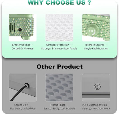 Nail Dust Collector | 1000PA Dust Collector Nail Tech | 10 Speed Levels | Low Noise & Strong Suction | Reusable Filter, 10 Pads + Nail Dust Brush | for Acrylic Nails, Salon & Home -Grass Green Diamond
